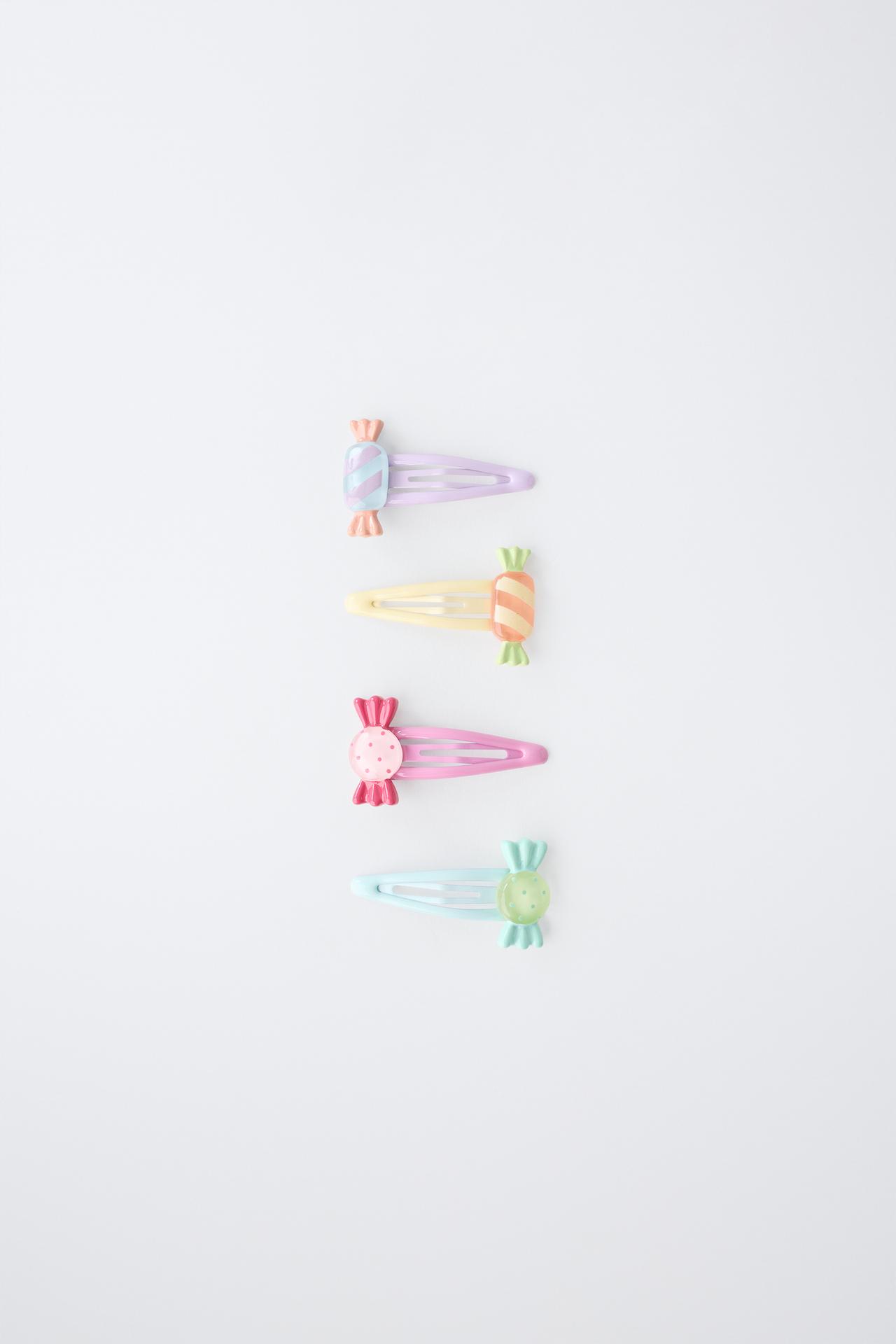 PACK OF FOUR CANDY HAIR CLIPS — Multicolored