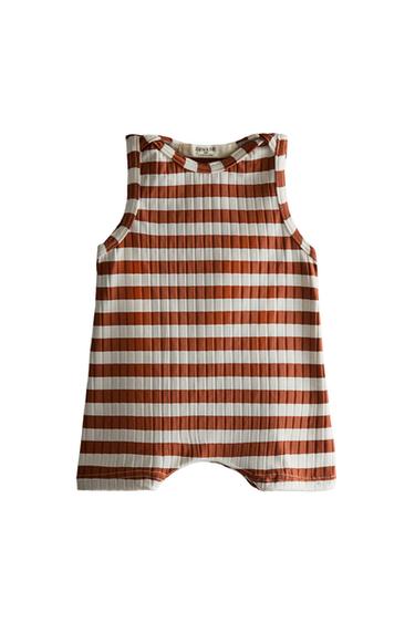 Zara KIDS' STRIPED BEACH SWIMSUIT - Brick