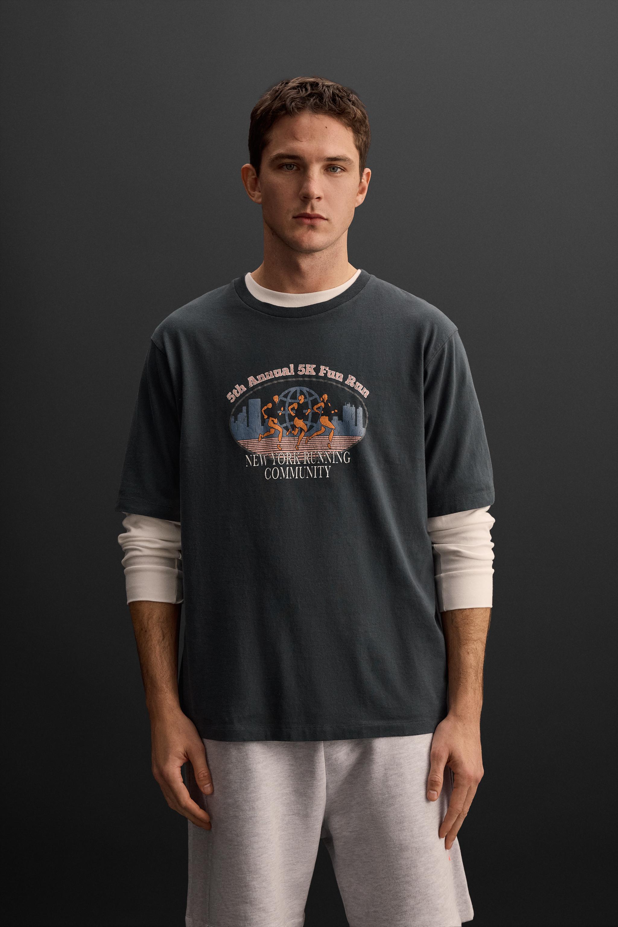 ランニング グラフィックプリントTシャツ - ネイビーブルー