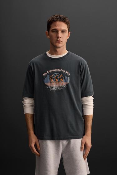 RUNNING GRAPHIC PRINT T-SHIRT - Navy blue by Zara