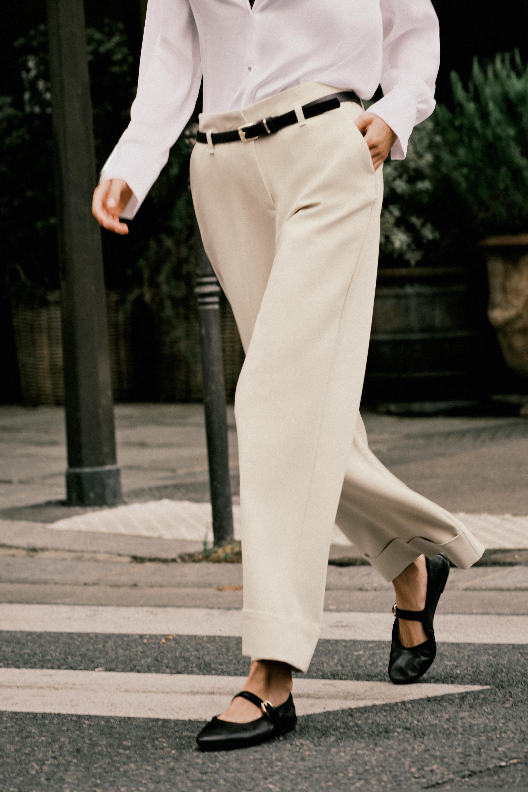 スペイン発送 ZARA ターンアップヘム付きストレートパンツ 新作 ロールアップヘム ストレートレッグ パンツ - 濃青 | ZARA Japan