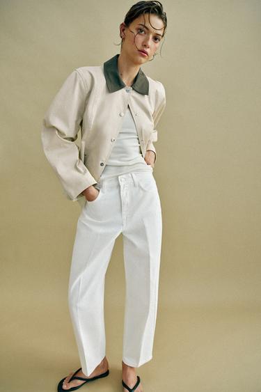 Z1975 MID-WAIST BARREL JEANS WITH PRESSED CREASE - White by Zara - Image 3