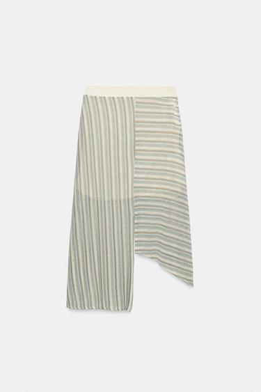 JUPE ASYMÉTRIQUE À RAYURES - Bleu de Zara - Image 7