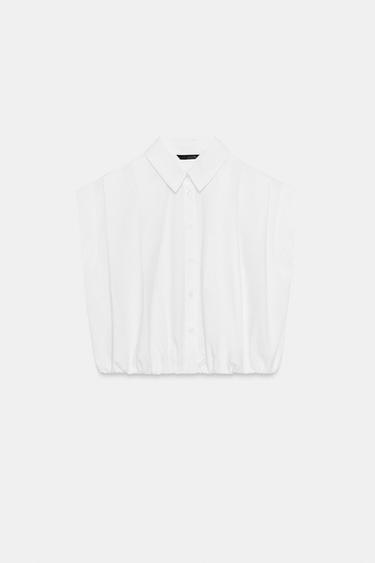 CAMISA CORTA GLOBO - Blanco de Zara