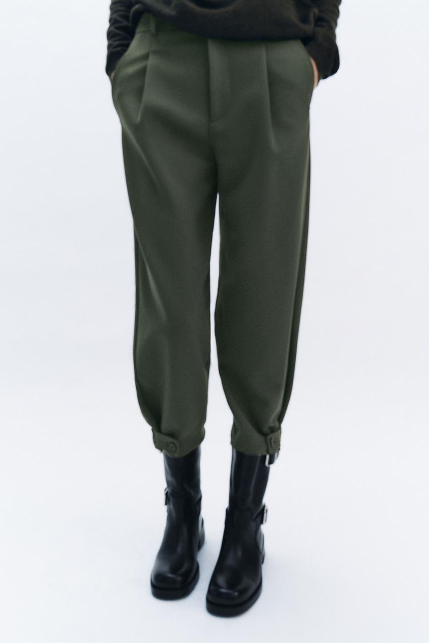 ZW COLLECTION CARROT-FIT TROUSERS WITH DARTS - Khaki