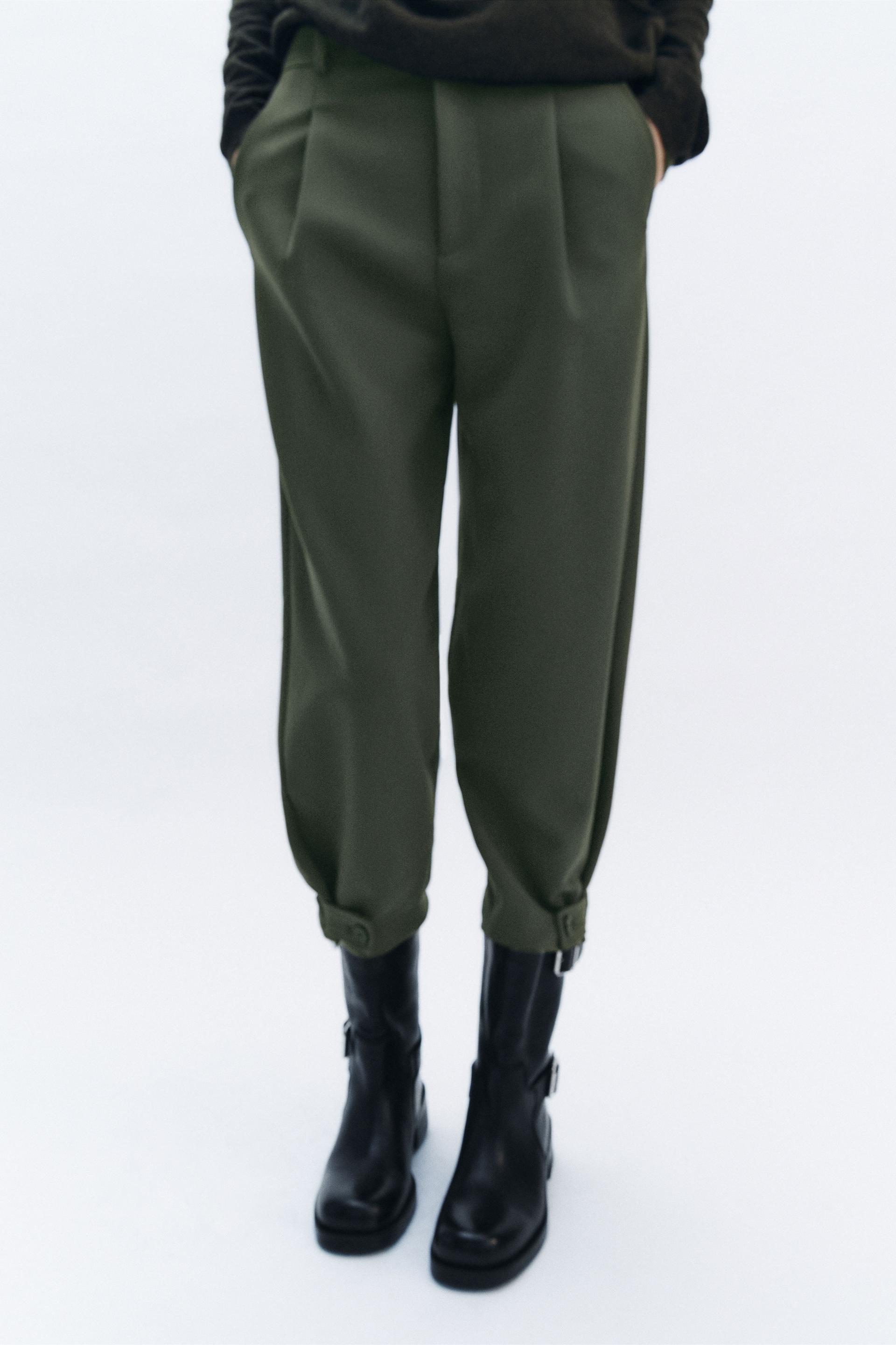 very high waisted green zara pants with pockets and
