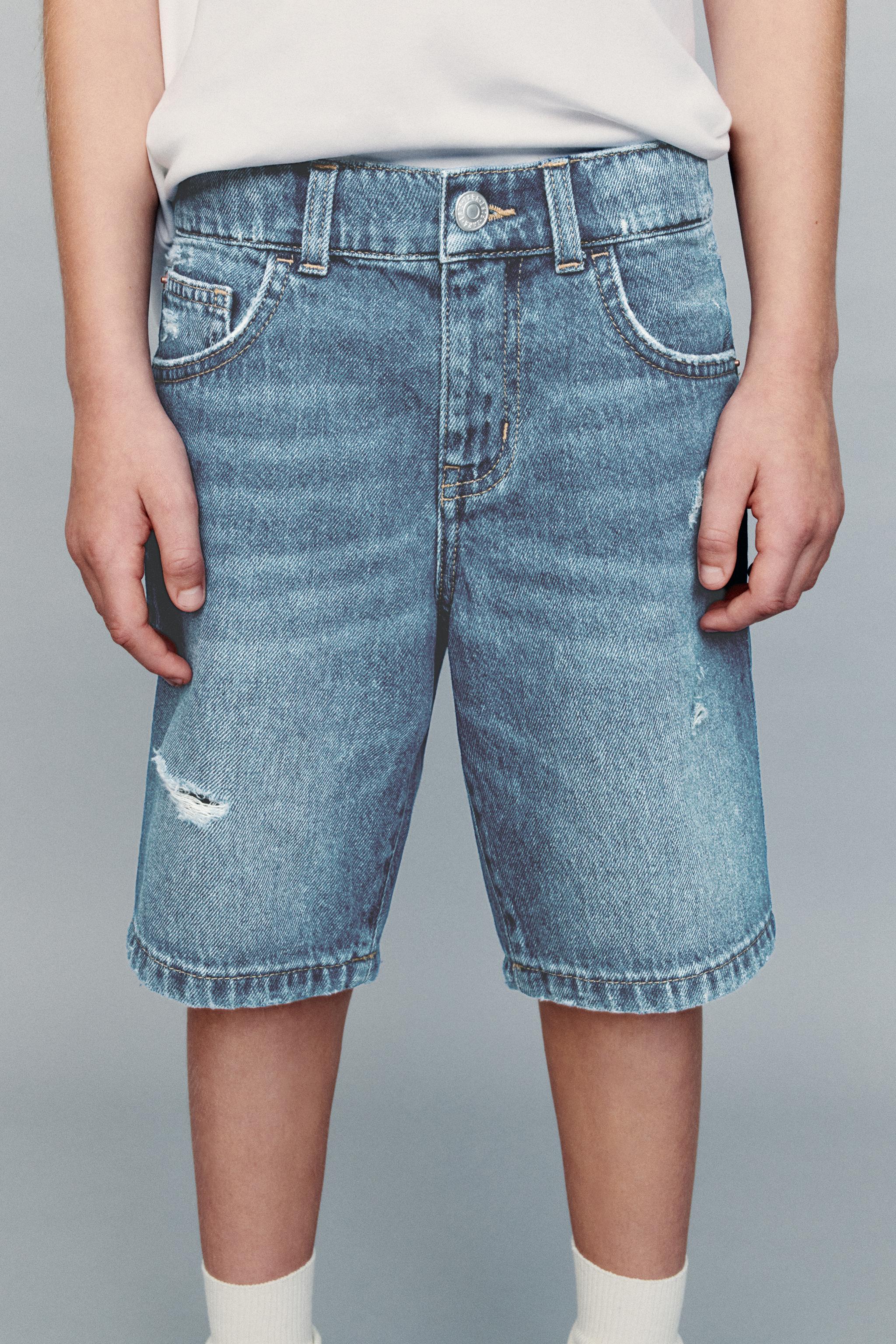 RIPPED DENIM BERMUDA SHORTS