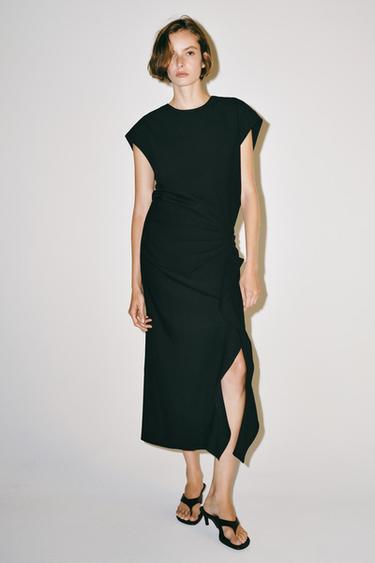 VESTIDO MIDI DRAPEADO ZW COLLECTION - Negro de Zara