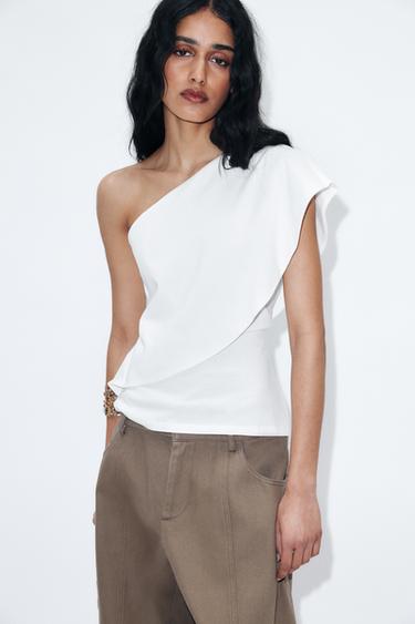 TOP ASIMÉTRICO INTERLOCK - Blanco de Zara