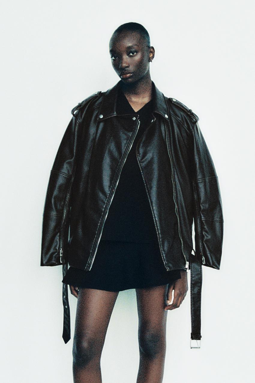 OVERSIZED FAUX LEATHER BIKER JACKET - Black | ZARA United States