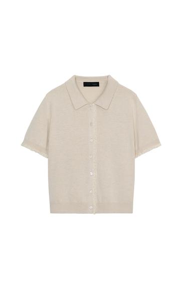 SHORT SLEEVE LACE KNIT CARDIGAN - stone by Zara