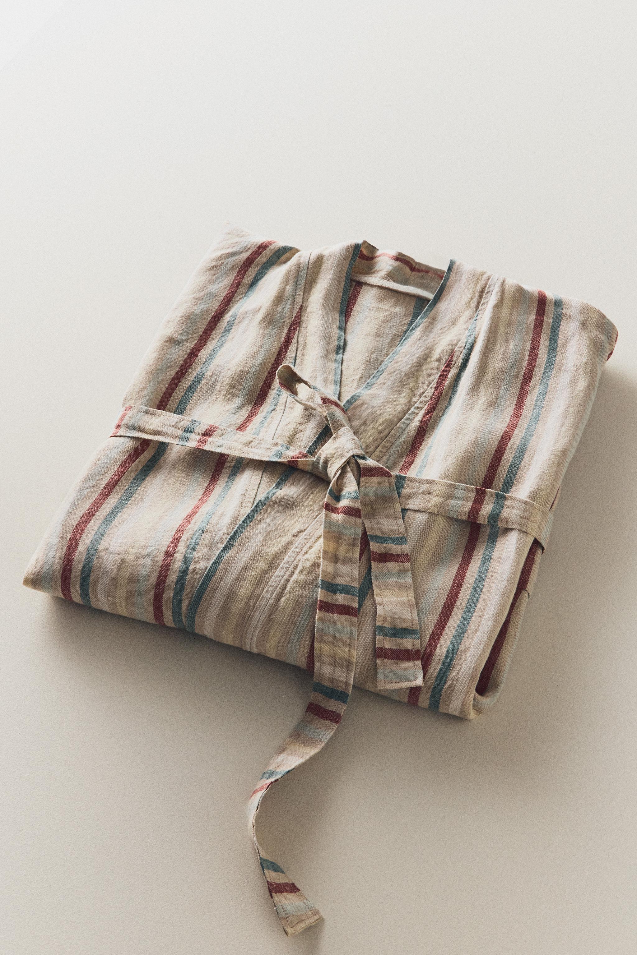 COLORED STRIPED LINEN BATHROBE — Multicolored