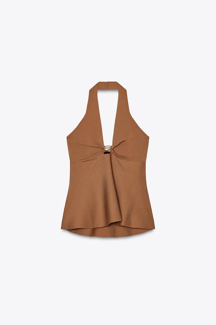 HALTER PEPLUM TOP - camel by Zara - Image 5