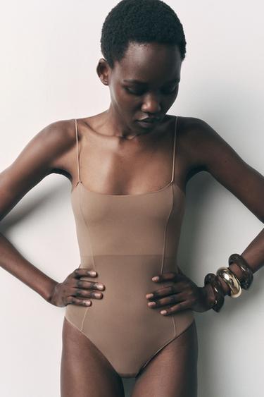 FITTED BODYSUIT WITH STITCHING - Beige-pink by Zara