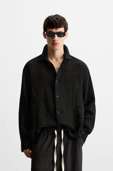 JACQUARD LINEN/COTTON SHIRT - Black by Zara