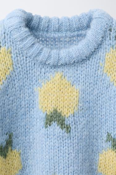 FRUIT PRINT WOOL KNIT SWEATER - Light blue by Zara - Image 2