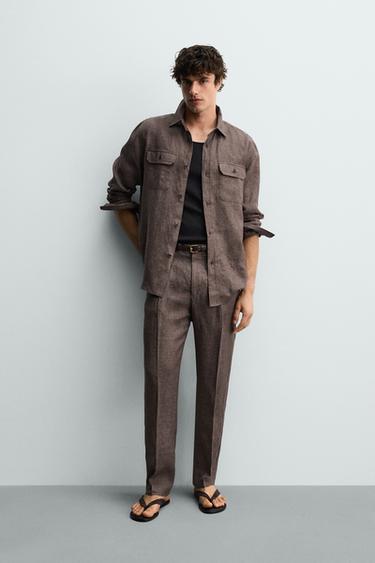 CAMISA REGULAR FIT 100% LINO - Marrón vigoré de Zara - Imagen 0