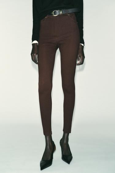 JEGGING TAILLE MI-HAUTE AVEC CEINTURE - Marron foncé de Zara - Image 2
