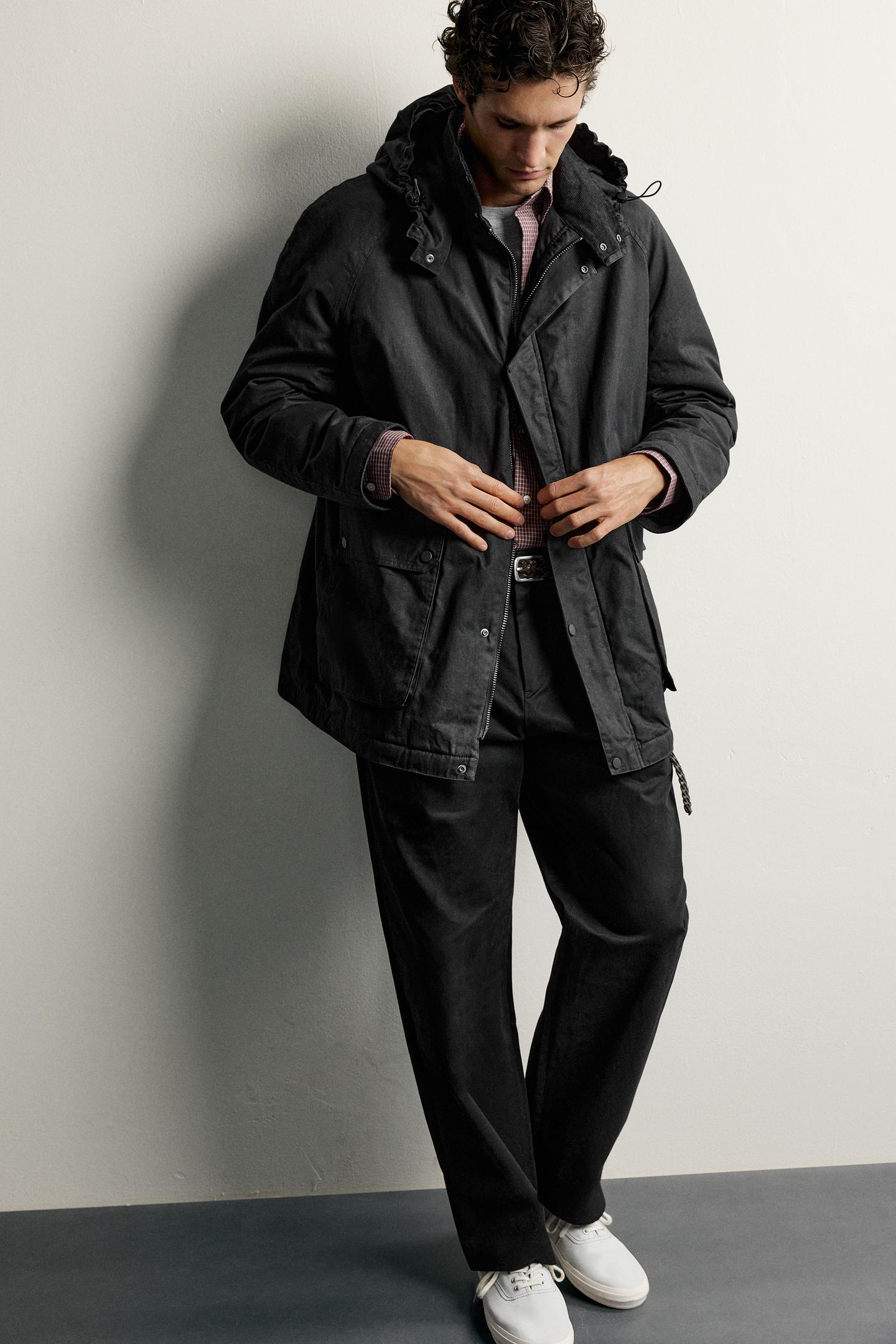 Мужская куртка Zara Waxed-Effect Padded, цвет: Чёрный — фото 7