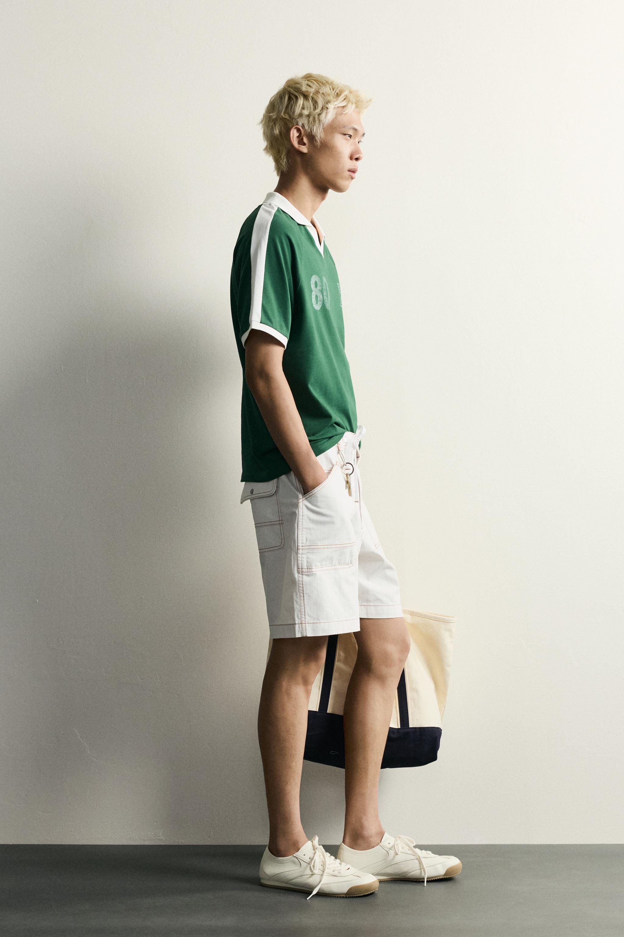 Мужские рубашки Zara RETRO SOCCER CONTRAST POLO — фото 4