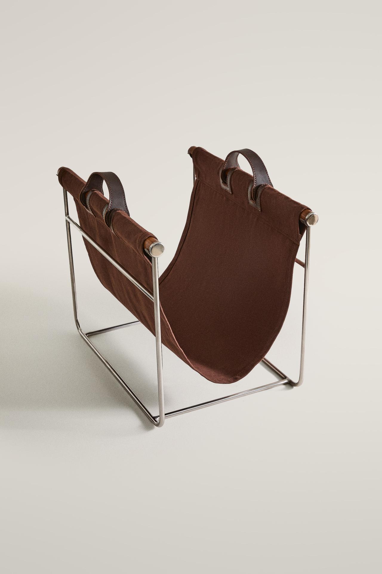 COTTON AND LEATHER MAGAZINE RACK — Brown