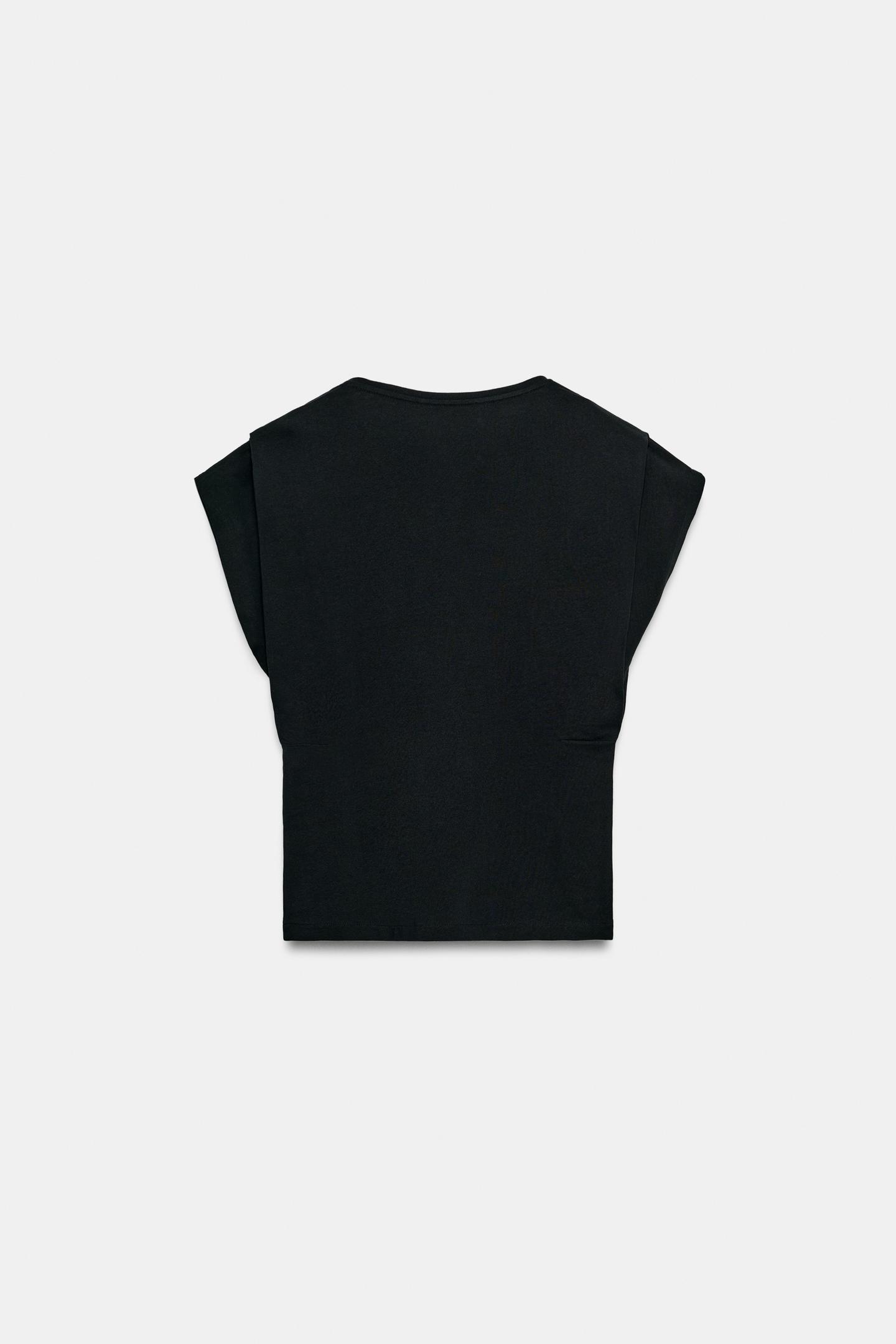Женская футболка Zara Cotton V-NECK, цвет: Чёрный — фото 6