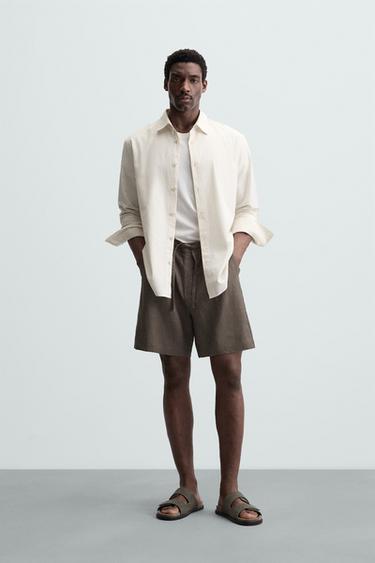 BERMUDA REGULAR FIT LINHO - Marrom / Toupeira da Zara - Imagem 0