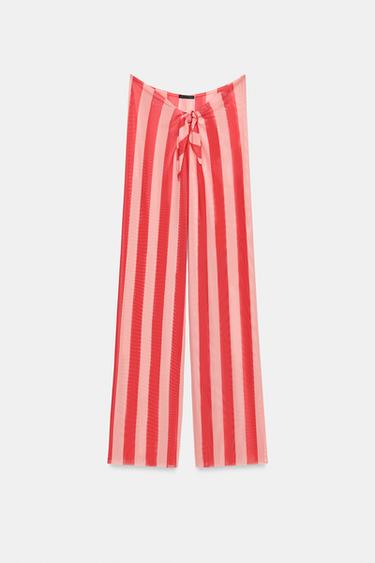 БРЮКИ-ПАРЕО ИЗ ТЮЛЯ В ПОЛОСКУ — КОРАЛЛОВО-КРАСНЫЙ от Zara