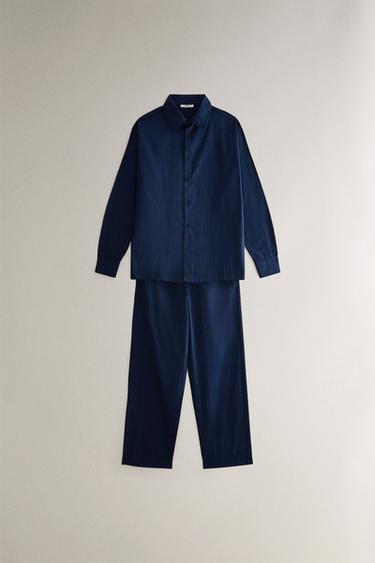 PANTALON LONG RAYÉ - Bleu de Zara - Image 4