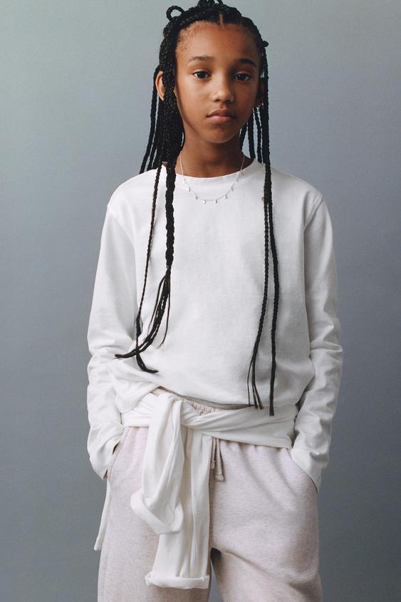 PLAYERA MANGA LARGA LISA - Blanco de Zara - Imagen 0
