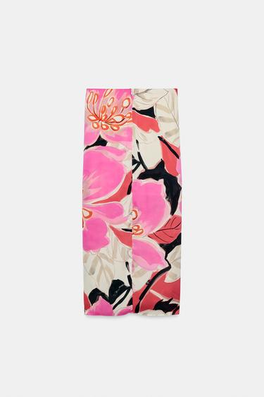 Zara PRINTED KNOTTED MIDI SKIRT - Multicolored