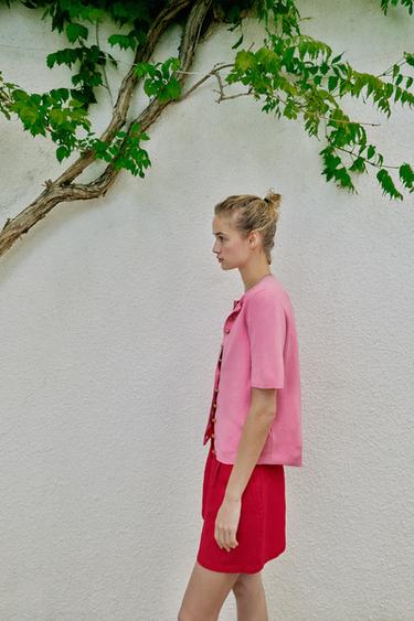 GILET EN MAILLE MANCHES COURTES - Rose de Zara - Image 3