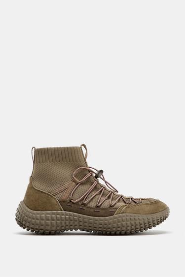 Zara STRETCH HIGH-TOP SNEAKERS - Khaki Green