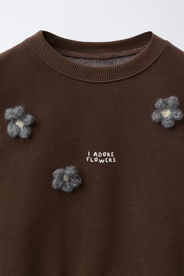 SWEAT BIMATIÈRE À FLEURS - Chocolat de Zara - Image 2