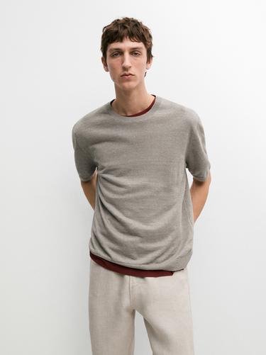 Zara Lightweight 100% linen knit T-shirt - Gray / Natural