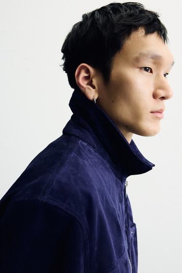 Zara SUEDE LEATHER JACKET - Blue - Image 0