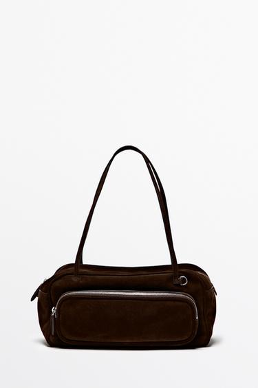 Bolso mediano bowling piel serraje - Visón de Zara - Imagen 0