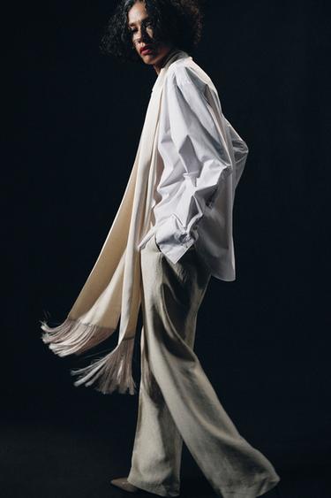 ZW COLLECTION FRINGED POCKET SQUARE SHIRT - White by Zara - Image 9