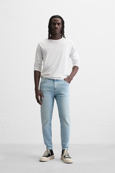 Zara SKINNY FIT CROPPED JEANS - Light blue