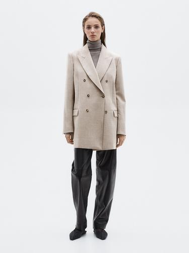 Zara Long 100% wool double-breasted blazer - LIMITED - Gray marl - Image 0