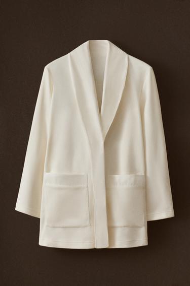 ROBE DE CHAMBRE COURTE EN POLAIRE - Blanc cassé de Zara - Image 4