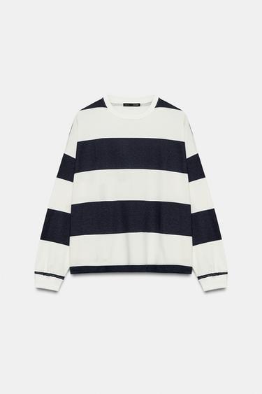 CAMISETA RAYAS MANGA LARGA - Crudo / Marino de Zara