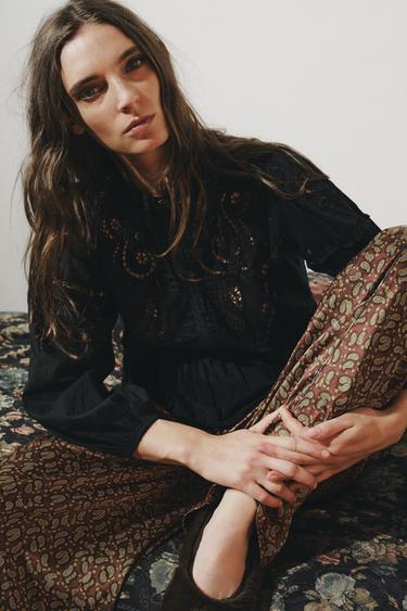 ZW COLLECTION ROMANTIC EMBROIDERED BLOUSE - Black by Zara - Image 0