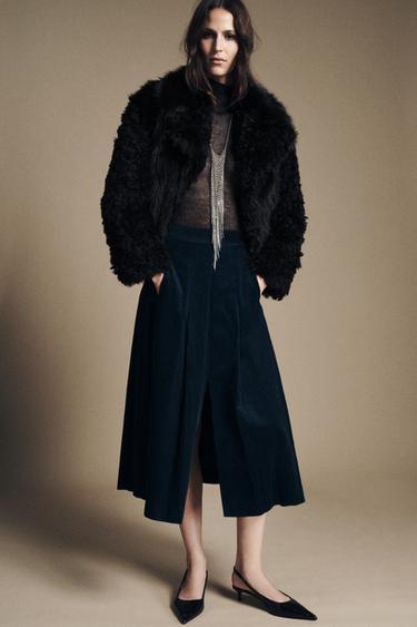 ZW COLLECTION CORDUROY MIDI SKIRT - Blue by Zara