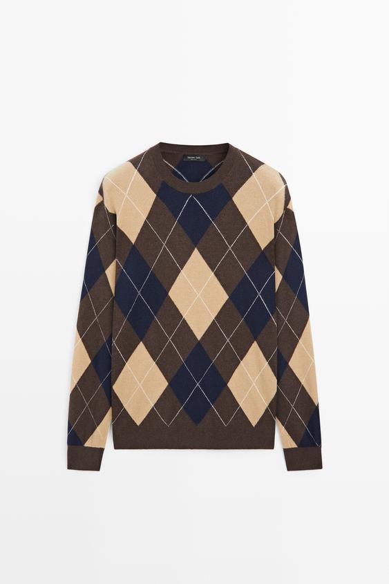 Zara Wool-blend Argyle knit sweater - Brown marl - Image 0