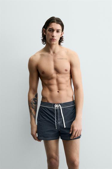 MAILLOT DE BAIN MI-LONG À LACET - Bleu de Zara - Image 1