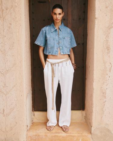 CAMISA Z1975 CURTA DENIM - Azul-médio da Zara