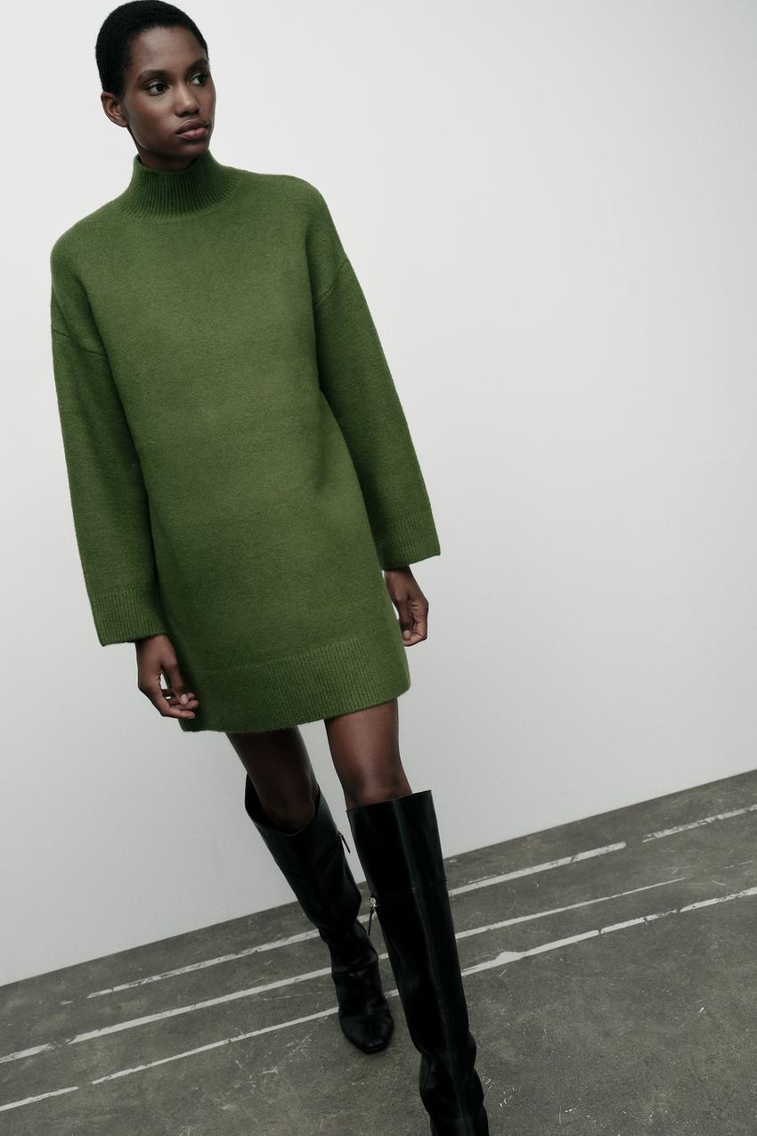 HIGH COLLAR KNIT DRESS - Green | ZARA United States