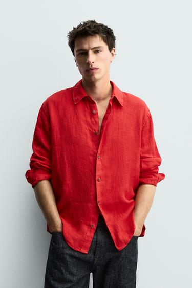 ΠΟΥΚΑΜΙΣΟ REGULAR FIT 100% ΛΙΝΟ - Κόκκινο του Zara