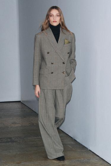 Zara PLAID PLEATED PANTS ZW COLLECTION - Beige